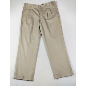 Eddie Bauer Pants Mens Tall 42 Beige Pleated Chino Cotton Office Casual Corpcore